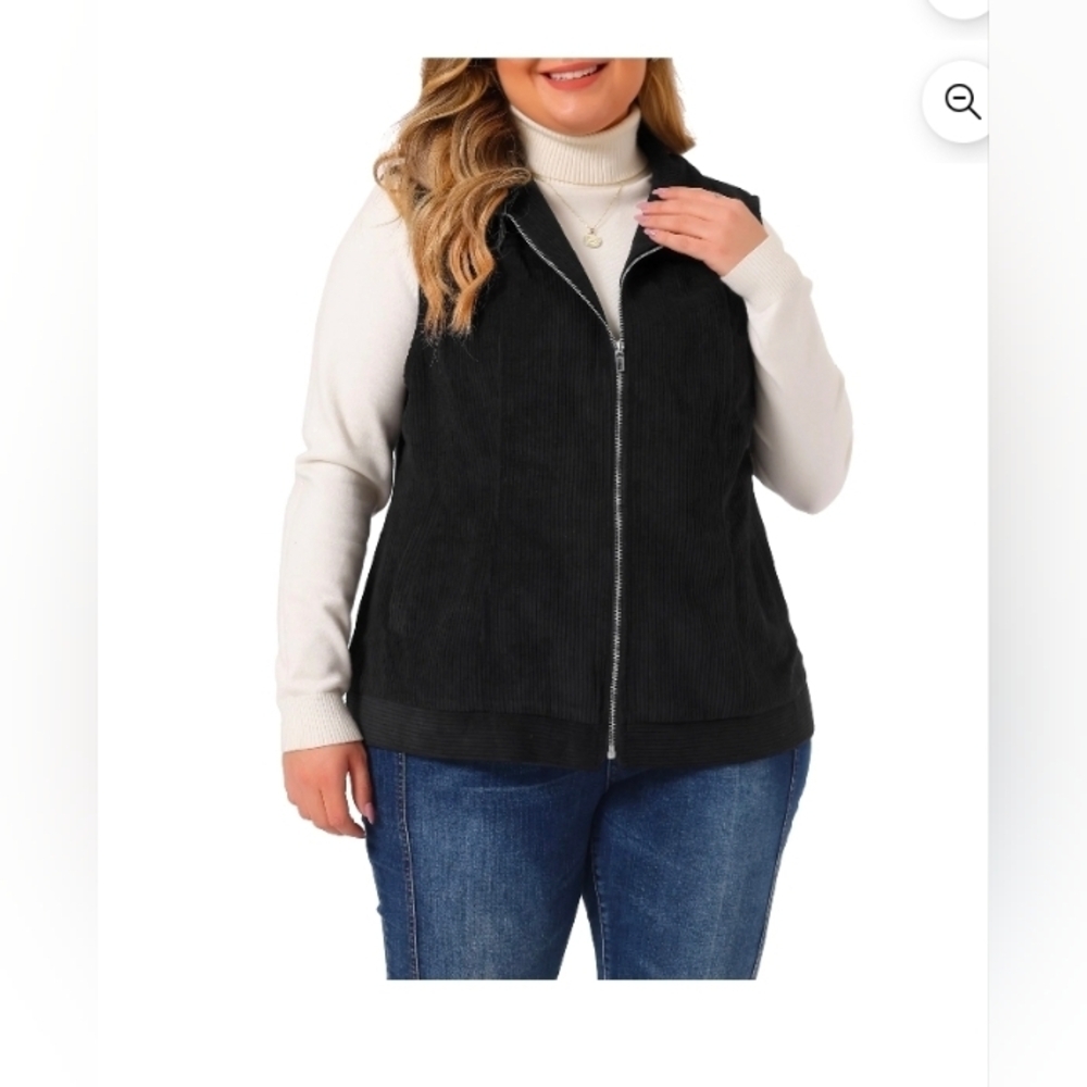 Agnes Orinda Women's Plus Size Sleeveless Zipper Side Pocket Casual Corduroy Ves